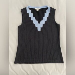 ST. John Sleeveless Knit Tank Wool Blend Blue Trim Preppy Size S